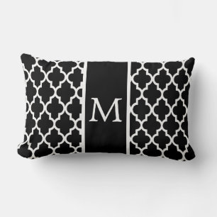 Moroccan Lattice Pattern In White And Black Lumbar Cushion