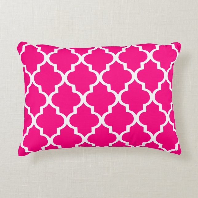 Moroccan Lattice Pattern Pillow - Hot Pink (Front)