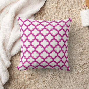 Moroccan Lattice Raspberry Pink White Socialite Cushion