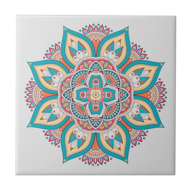 Moroccan mandala colorful ethnic pattern ceramic tile (Front)