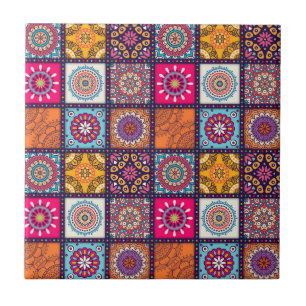 Moroccan mandala colorful ethnic pattern ceramic tile