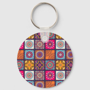 Moroccan mandala colorful ethnic pattern key ring