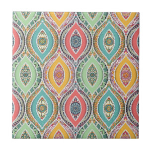 Moroccan mandala colourful ethnic pattern ceramic tile