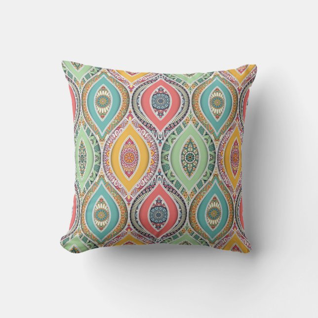 Moroccan mandala colourful ethnic pattern cushion (Front)