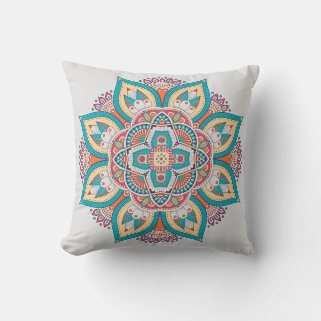 Moroccan mandala colourful ethnic pattern cushion (Front)