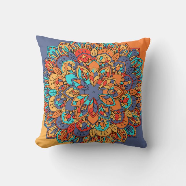 Moroccan mandala colourful ethnic pattern cushion (Front)