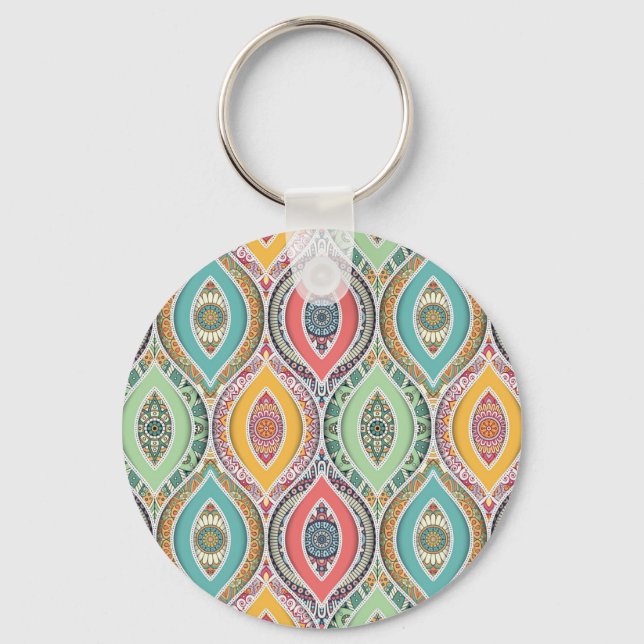 Moroccan mandala colourful ethnic pattern key ring (Front)