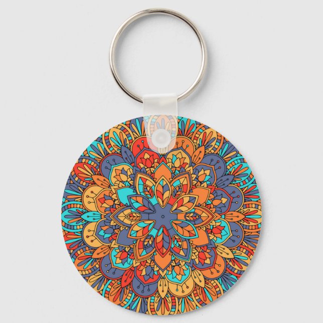 Moroccan mandala colourful ethnic pattern key ring (Front)