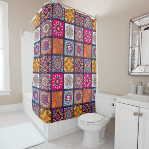 Moroccan mandala colourful ethnic pattern shower curtain