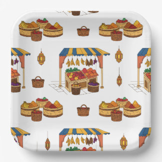 Moroccan Market & Fruits Motif Paper Plate