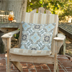 Moroccan Mediterranean Boho Tile Art Pattern Cushion