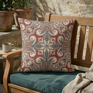 Moroccan Mediterranean Boho Tile Art Pattern Cushion