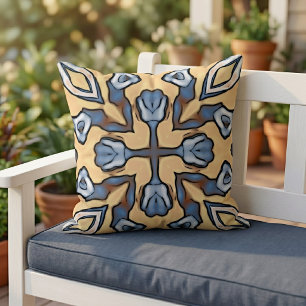 Moroccan Mediterranean Boho Tile Art Pattern Cushion