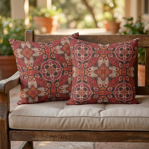Moroccan Mediterranean Boho Tile Art Pattern Cushion