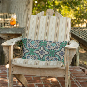 Moroccan Mediterranean Boho Tile Art Pattern Lumbar Cushion