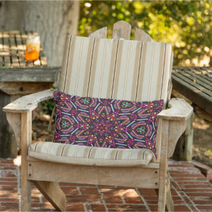 Moroccan Mediterranean Boho Tile Art Pattern Lumbar Cushion