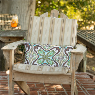 Moroccan Mediterranean Boho Tile Art Pattern Lumbar Cushion