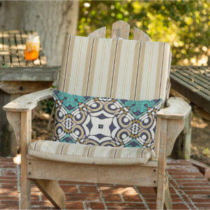 Moroccan Mediterranean Boho Tile Art Pattern Lumbar Cushion