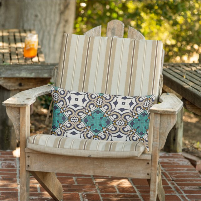 Moroccan Mediterranean Boho Tile Art Pattern Lumbar Cushion (Chair)