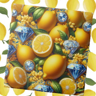 Moroccan Mediterranean Lemons and Diamonds Ceramic Tile