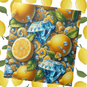 Moroccan Mediterranean Lemons and Diamonds Ceramic Tile