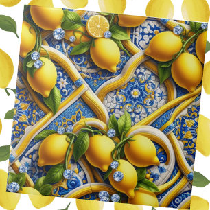 Moroccan Mediterranean Lemons and Diamonds Ceramic Tile