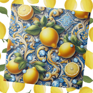 Moroccan Mediterranean Lemons and Diamonds Ceramic Tile