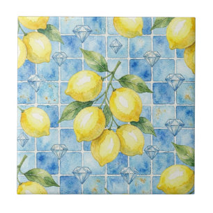 Moroccan Mediterranean Lemons and Diamonds Ceramic Tile