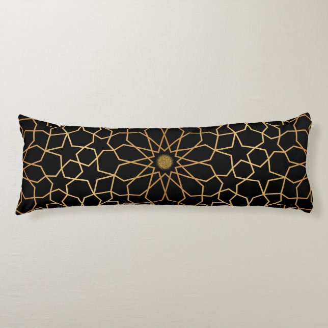 Moroccan Modern Gold Black Mediterranean Pattern Body Cushion (Front)