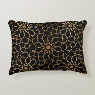 Moroccan Modern Gold Black Mediterranean Pattern Decorative Cushion