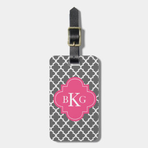 Moroccan Monogram Tag Dark Grey Hot Pink