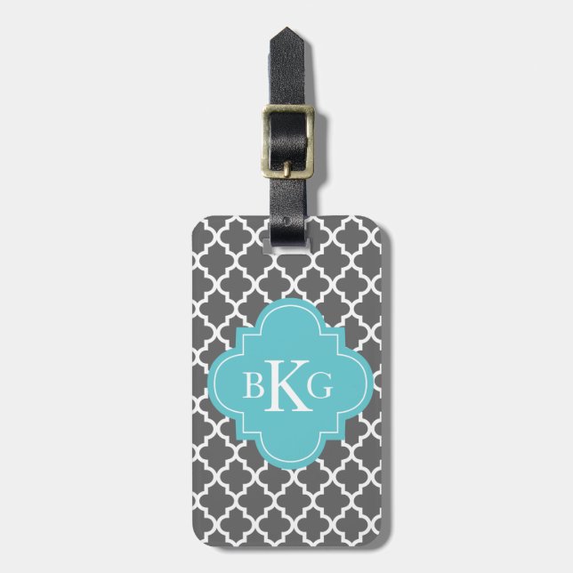 Moroccan Monogram Tag | Dark Grey Teal (Front Vertical)