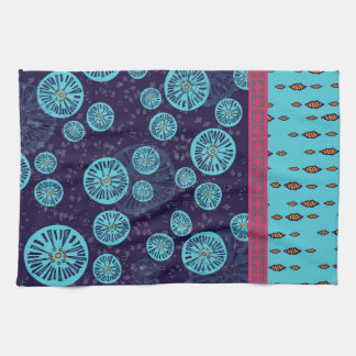 Moroccan Moonflower design tea towel blue