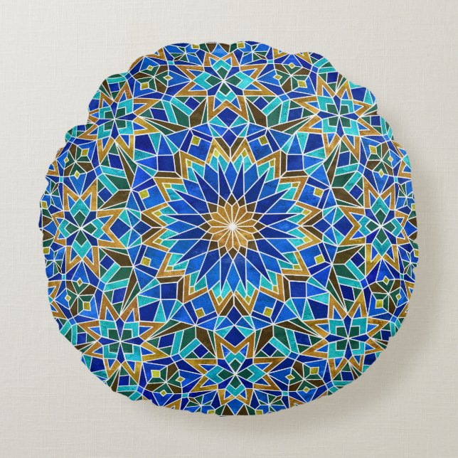 Moroccan Mosaic: Arabic Seamless Design Round Cushion (Front)