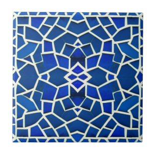 Moroccan mosaic blue white geometric pattern ceramic tile