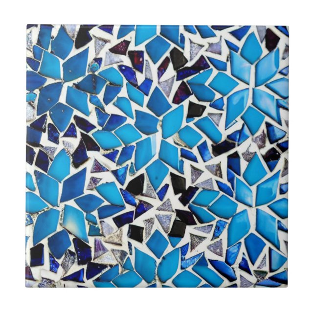 Moroccan mosaic blue white stars geometric pattern ceramic tile (Front)
