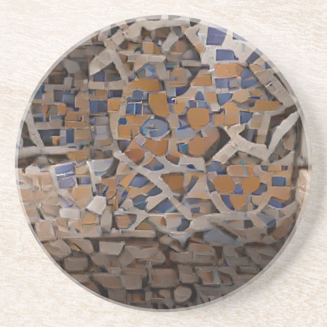Moroccan mosaic brown blue brick geometric design coaster (Front)