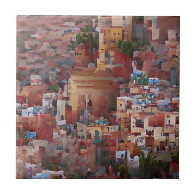 Moroccan mosaic city abstract digital art  ceramic tile (Front)