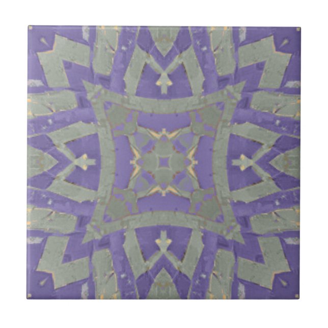 Moroccan mosaic geometric green olive purple plum ceramic tile (Front)