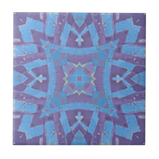 Moroccan mosaic geometric pattern blue purple plum ceramic tile (Front)
