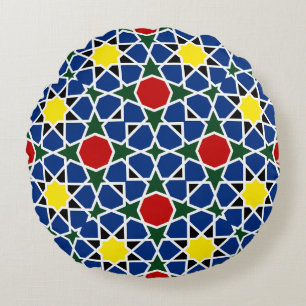  Moroccan Mosaic Geometric Pattern design tile Round Cushion