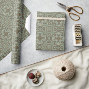 Moroccan mosaic geometric pattern green olive wrapping paper