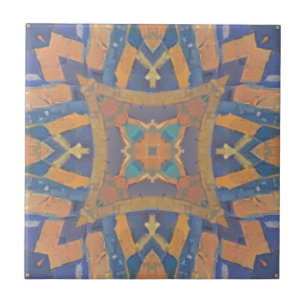 Moroccan mosaic geometric pattern peach navy blue  ceramic tile