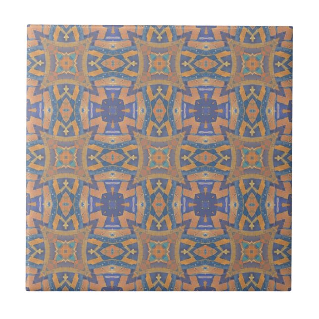 Moroccan mosaic geometric pattern purple orange ceramic tile (Front)