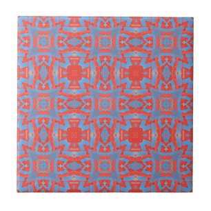 Moroccan mosaic geometric pattern red blue ceramic tile