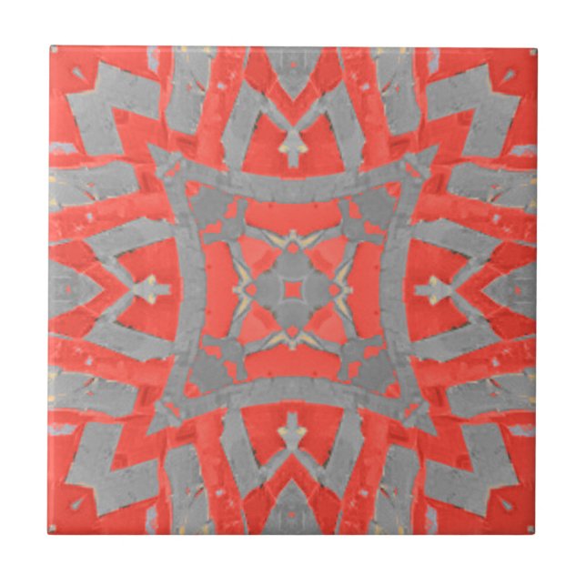 Moroccan mosaic geometric pattern red grey ceramic tile (Front)