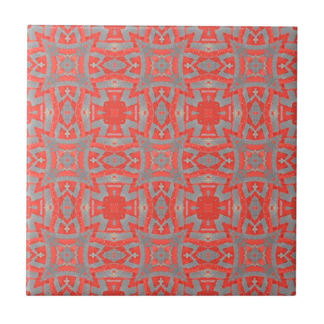 Moroccan mosaic geometric pattern red grey ceramic tile (Front)