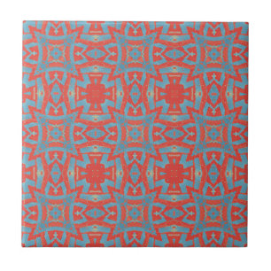 Moroccan mosaic geometric pattern red turquoise ceramic tile