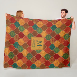 Moroccan Mosaic Geometric Seamless Aztec Pattern  Fleece Blanket