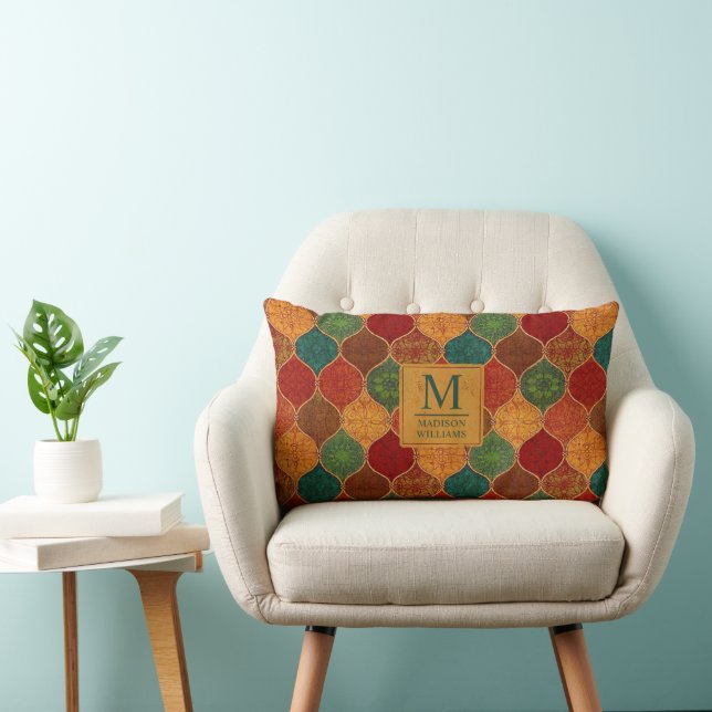 Moroccan Mosaic Geometric Seamless Aztec Pattern Lumbar Cushion (Chair)